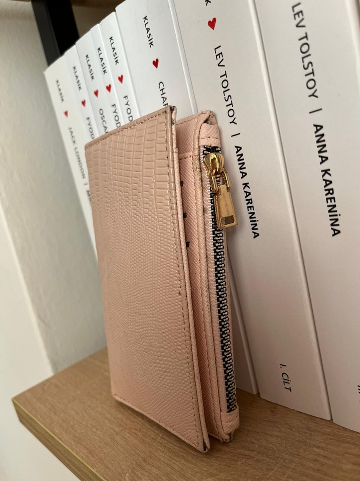 toz pembe Deri Yılan Desenli Fermuarlı Kadın Cüzdan - Görsel 3