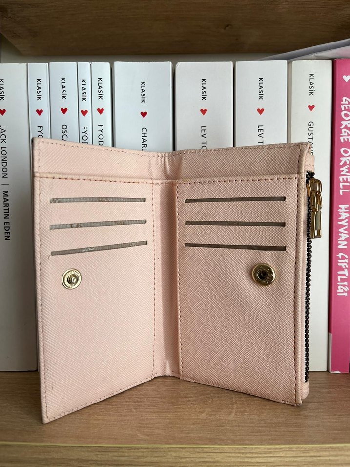 toz pembe Deri Yılan Desenli Fermuarlı Kadın Cüzdan - Görsel 4