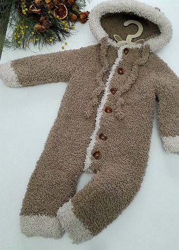 Kahverengi Örgü Yün Bebek Tulumu - Görsel 5