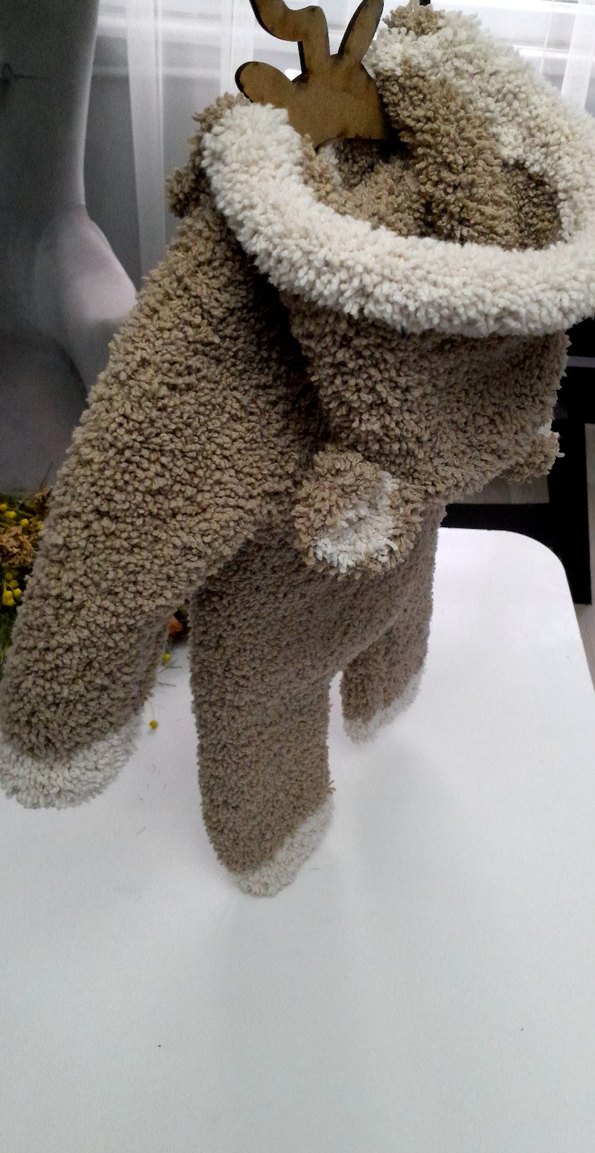 Kahverengi Örgü Yün Bebek Tulumu - Görsel 4