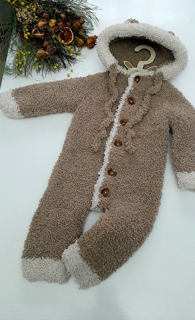 Kahverengi Örgü Yün Bebek Tulumu - Görsel 5