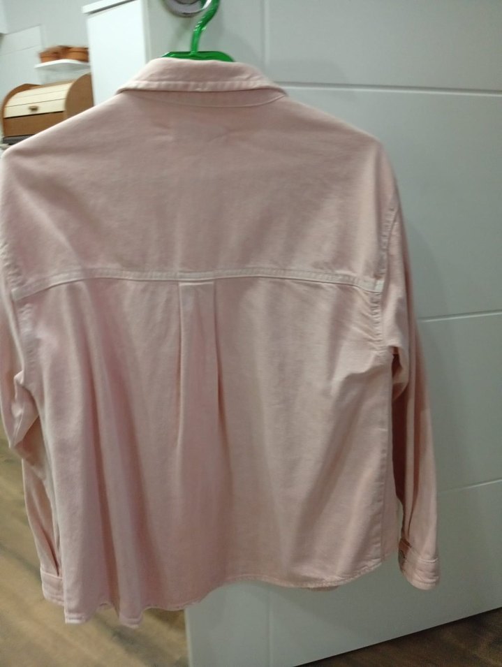 Pembe Düğmeli Uzun Kollu Keten Gömlek - Görsel 2