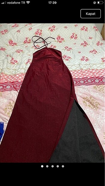 Bordo simli elbise