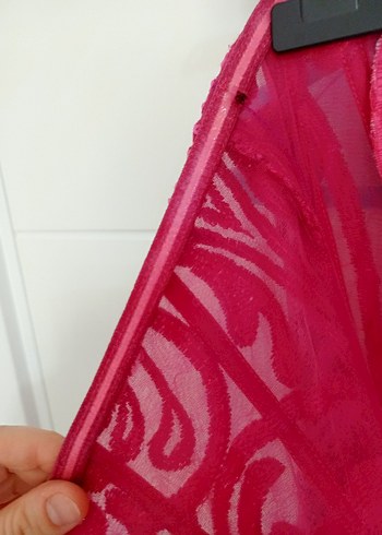 Pembe Straplez İşlemeli Dantel Uzun Abiye Elbise - Görsel 16