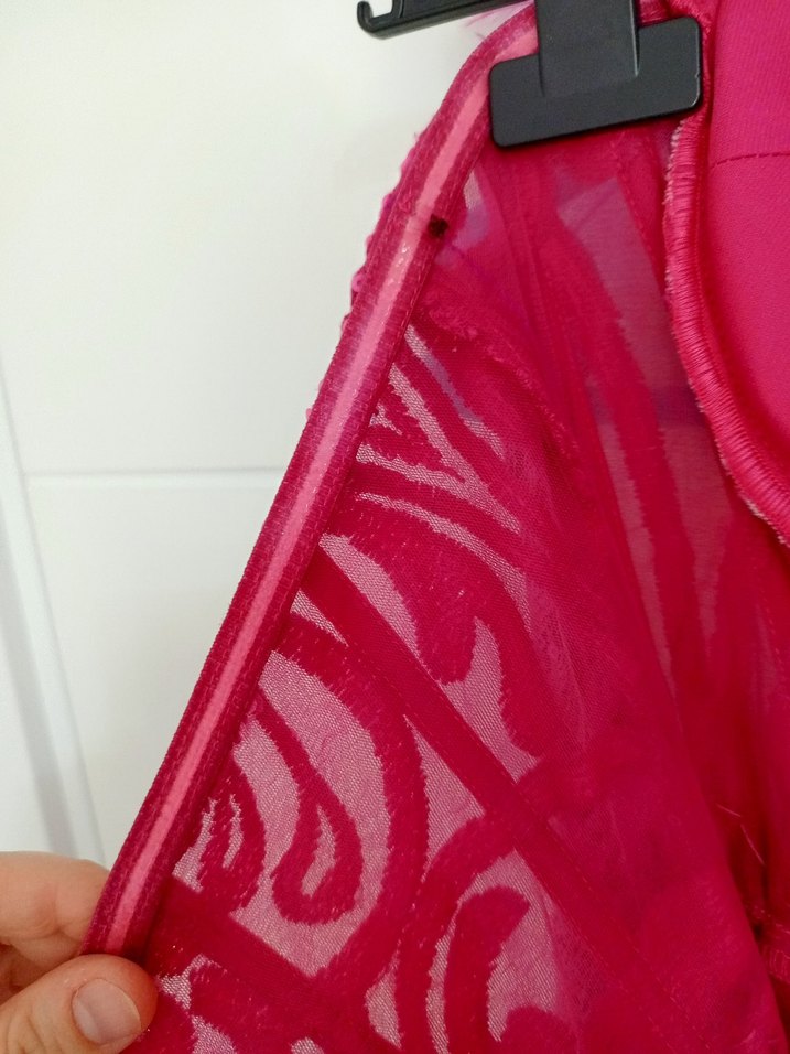 Pembe Straplez İşlemeli Dantel Uzun Abiye Elbise - Görsel 5