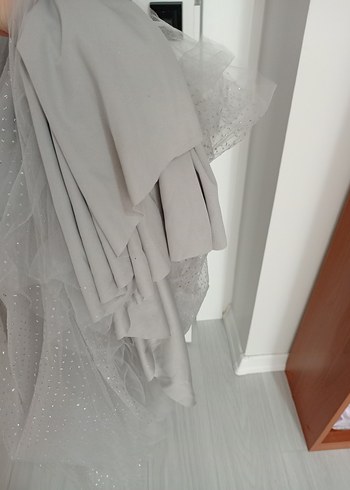 Gri Drapeli Uzun Abiye Elbise - Görsel 6