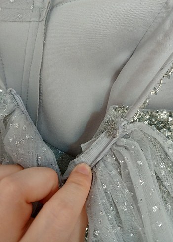 Gri Drapeli Uzun Abiye Elbise - Görsel 5