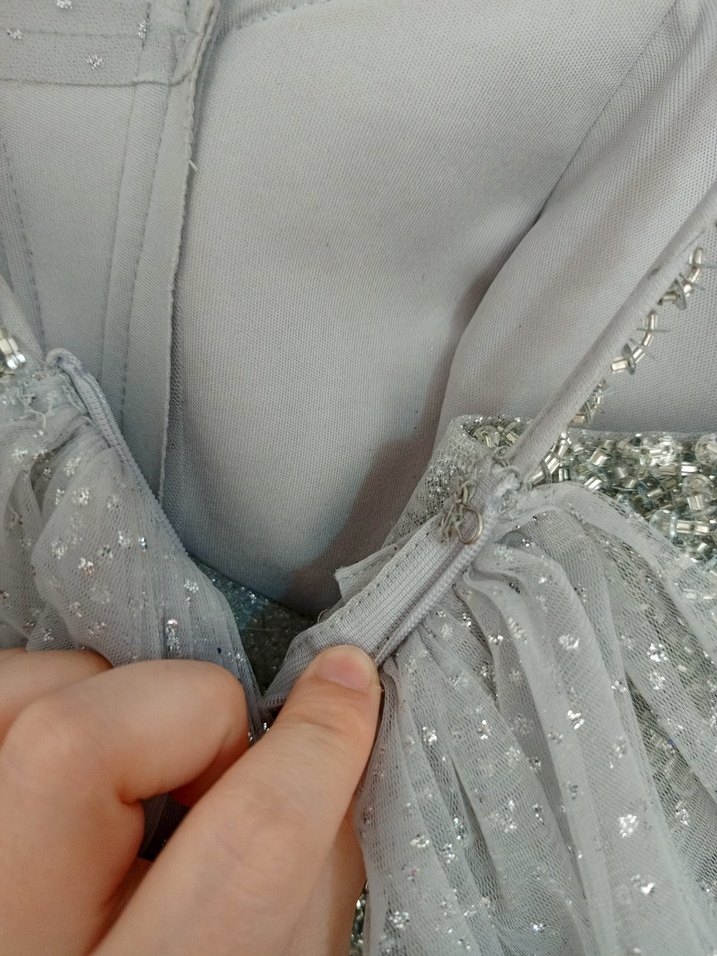 Gri Drapeli Uzun Abiye Elbise - Görsel 5