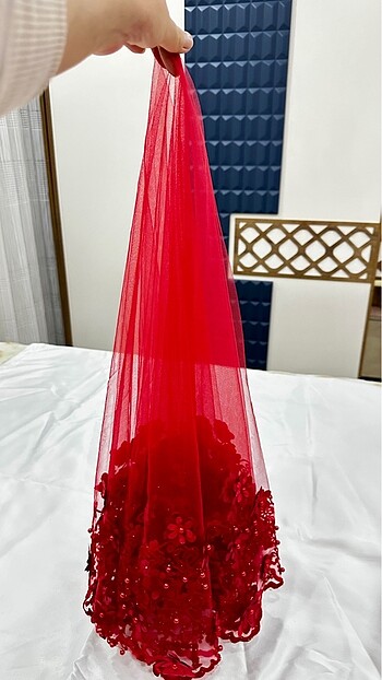 3D Kırmızı Duvak Kemer El Kesesi Damat Örtüsü