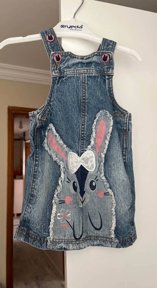 Nakışlı Kürk Detaylı Kız Kot Elbise - Görsel 2