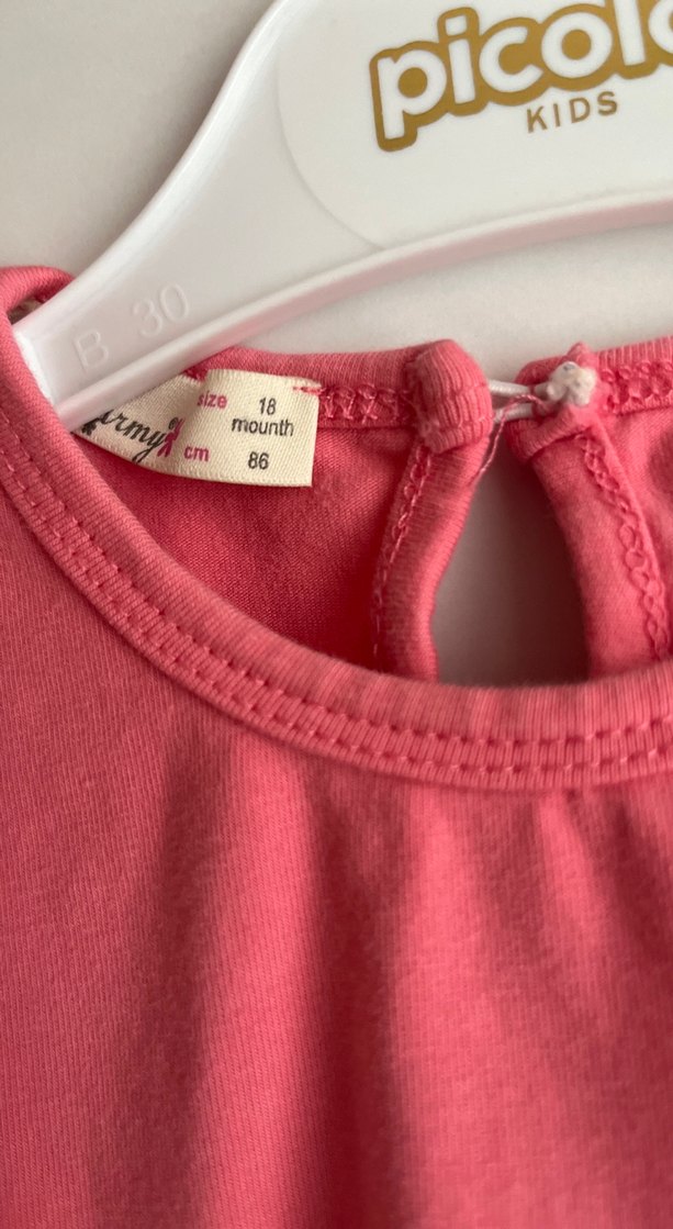 Uzun Kollu Pembe Baskılı Kız Elbisesi - Görsel 2