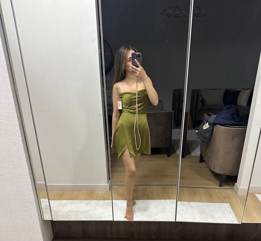 MAVES Yeşil Satin Mini Elbise - Görsel 3