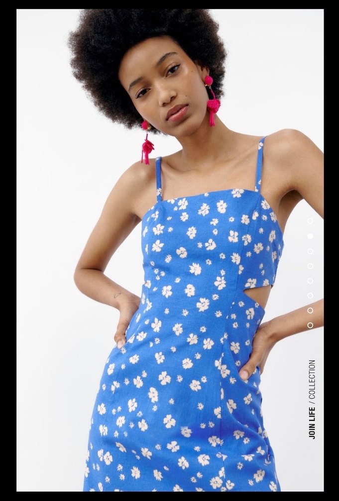 Mavi Çiçek Desenli Midi Straplez Elbise - Görsel 2