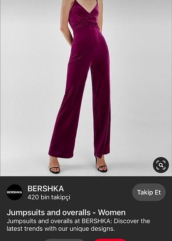 Bershka Kadın Mor Uzun Kadife Tulum - Görsel 2