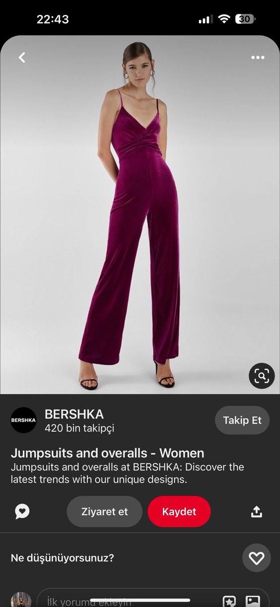 Bershka Kadın Mor Uzun Kadife Tulum - Görsel 2