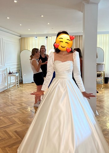 Parlak Beyaz Modern Klasik Prenses Gelinlik - Görsel 2