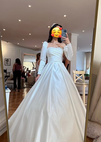 Parlak Beyaz Modern Klasik Prenses Gelinlik - Görsel 4