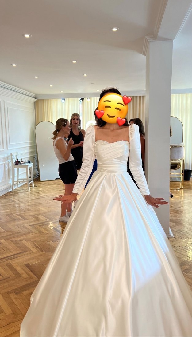 Parlak Beyaz Modern Klasik Prenses Gelinlik - Görsel 2