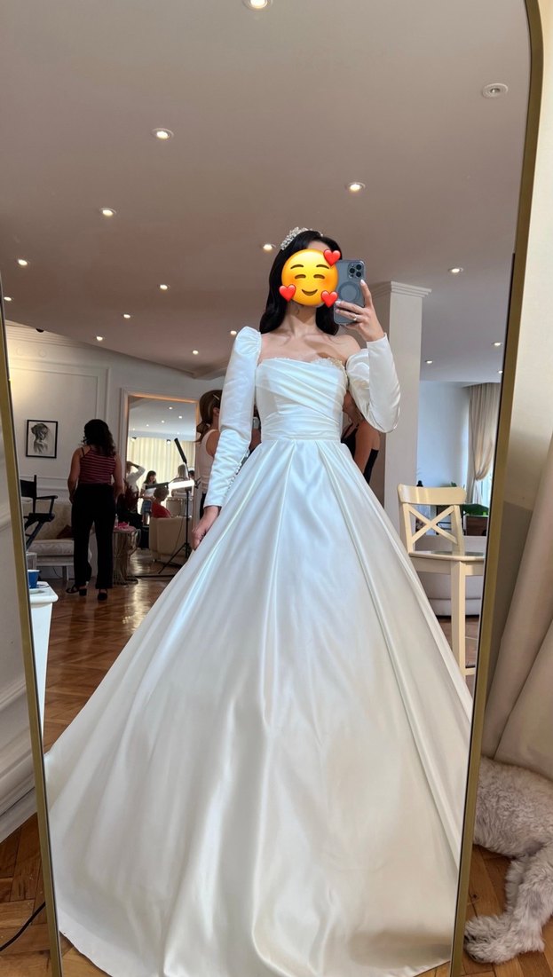 Parlak Beyaz Modern Klasik Prenses Gelinlik - Görsel 4