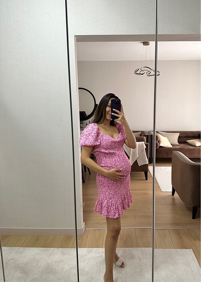 Çiçekli elbise kısa hamile - Görsel 3