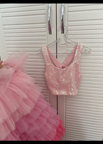 Pembe İşlemeli Kolsuz Kız Çocuk Elbisesi