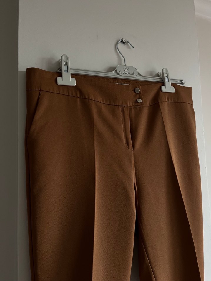 Kahverengi Bej Kadın Kumaş Pantolon - Görsel 2