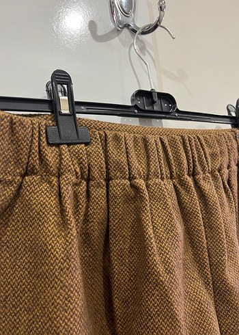 Kahverengi Yün Mini Etek, Kemerli, Bol Kesim - Görsel 4