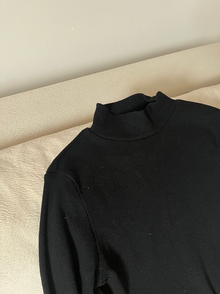 Kadın Siyah Balıkçı Yaka İnce Kazak - Görsel 3