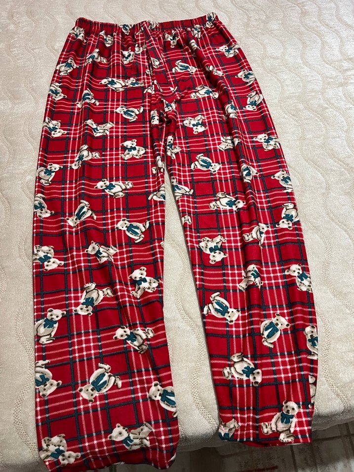 Rahat Kırmızı Desenli kadın pamuklu süet  Pijama Altı - Görsel 2