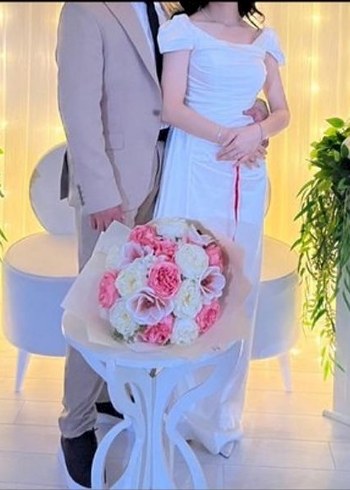 Beyaz Drapeli Straplez Uzun Abiye Elbise - Görsel 6