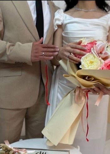 Beyaz Drapeli Straplez Uzun Abiye Elbise - Görsel 5