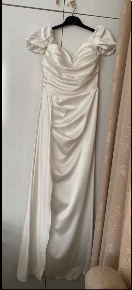 Beyaz Drapeli Straplez Uzun Abiye Elbise - Görsel 3