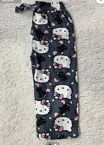 Gri Hello Kitty Desenli Rahat Kadın  pijama altı tek fiyat - Görsel 2