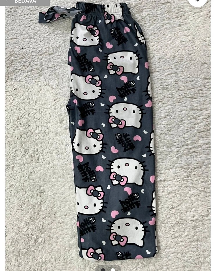 Gri Hello Kitty Desenli Rahat Kadın  pijama altı tek fiyat - Görsel 2