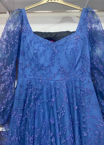 Mavi Dantel Nakışlı Elbise - Görsel 2