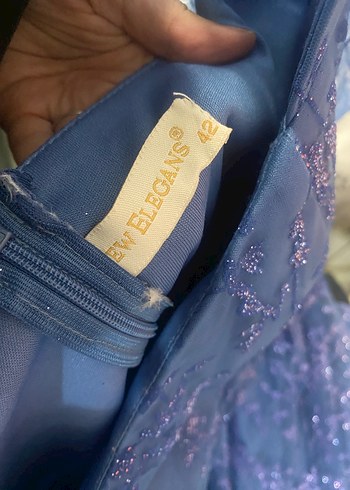 Mavi Dantel Nakışlı Elbise - Görsel 4