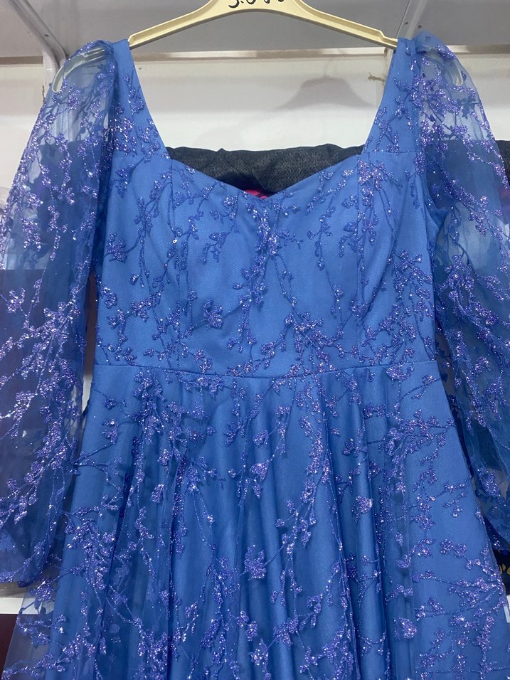 Mavi Dantel Nakışlı Elbise - Görsel 2