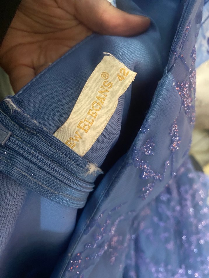 Mavi Dantel Nakışlı Elbise - Görsel 4