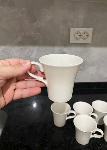 Güral Porselen Beyaz Kulplu Seramik Kupa Seti