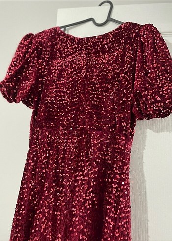 Bordo Uzun Payetli Kadın Elbise - Görsel 6