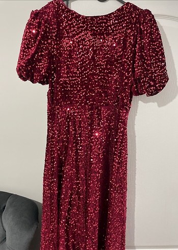 Bordo Uzun Payetli Kadın Elbise - Görsel 5