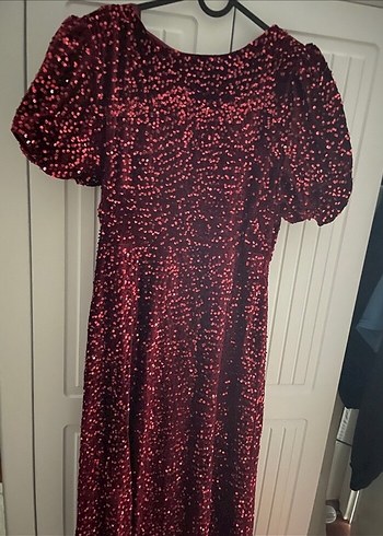Bordo Uzun Payetli Kadın Elbise - Görsel 2