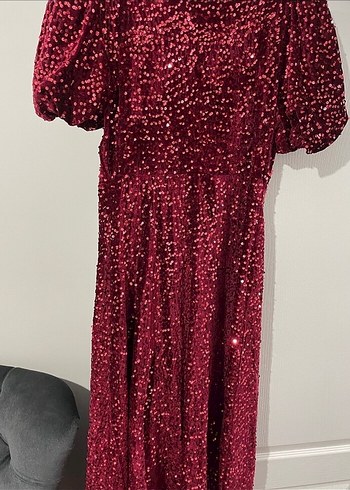 Bordo Uzun Payetli Kadın Elbise - Görsel 3