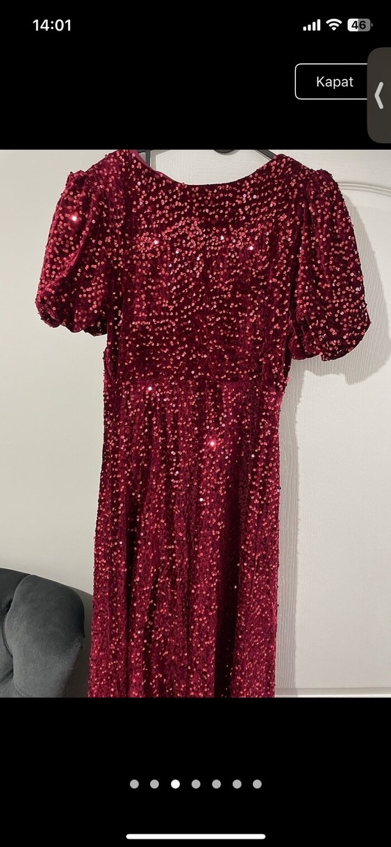 Bordo Uzun Payetli Kadın Elbise - Görsel 5