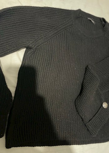 Düğmeli Siyah Kadın Yün Kazak - Görsel 2