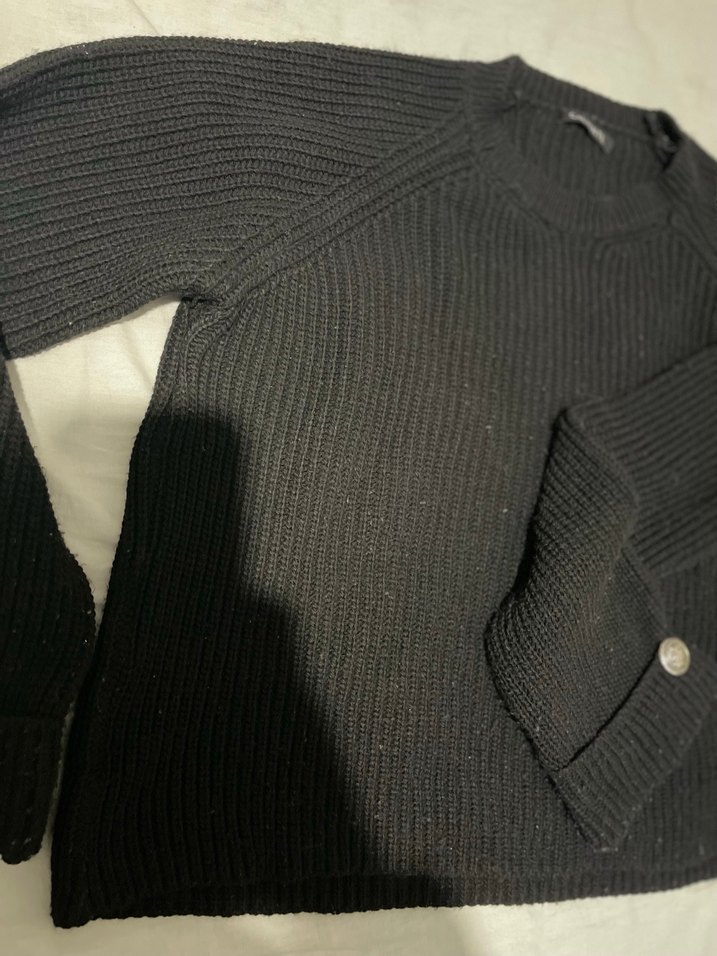 Düğmeli Siyah Kadın Yün Kazak - Görsel 2