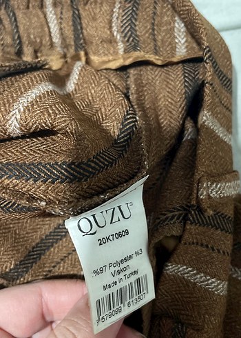 Kadın Kahverengi Çizgili Midi Kumaş Pantolon - Görsel 4