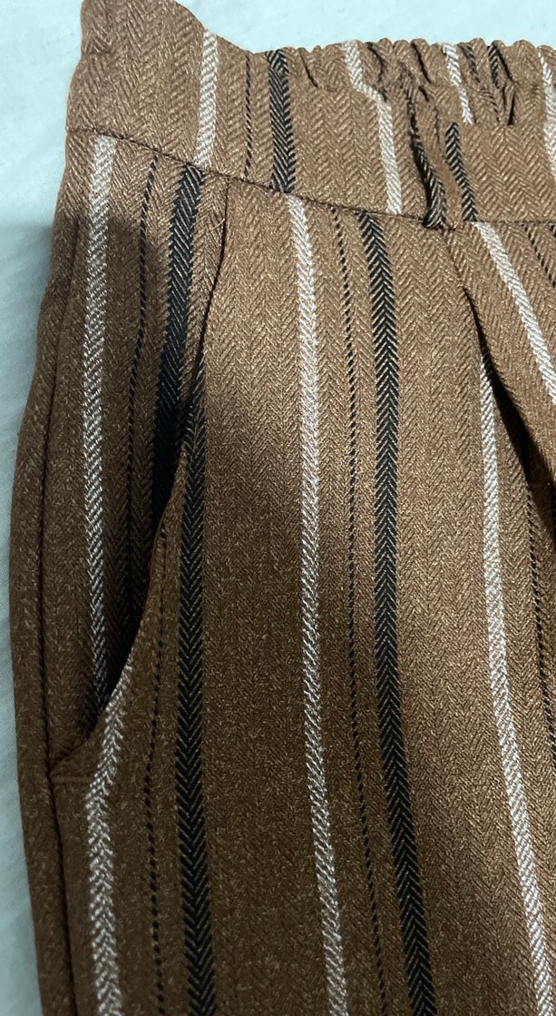 Kadın Kahverengi Çizgili Midi Kumaş Pantolon - Görsel 3