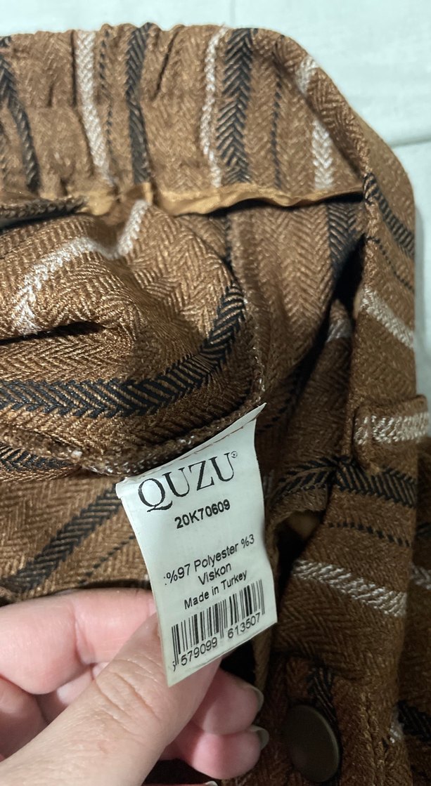 Kadın Kahverengi Çizgili Midi Kumaş Pantolon - Görsel 4