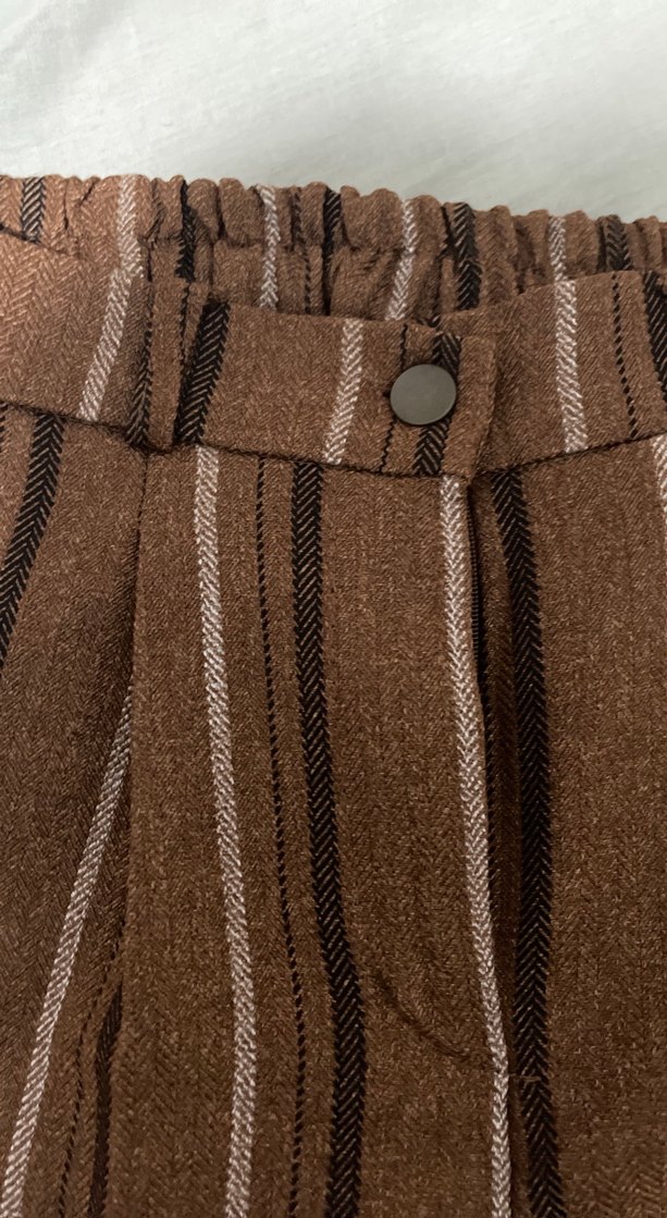 Kadın Kahverengi Çizgili Midi Kumaş Pantolon - Görsel 2